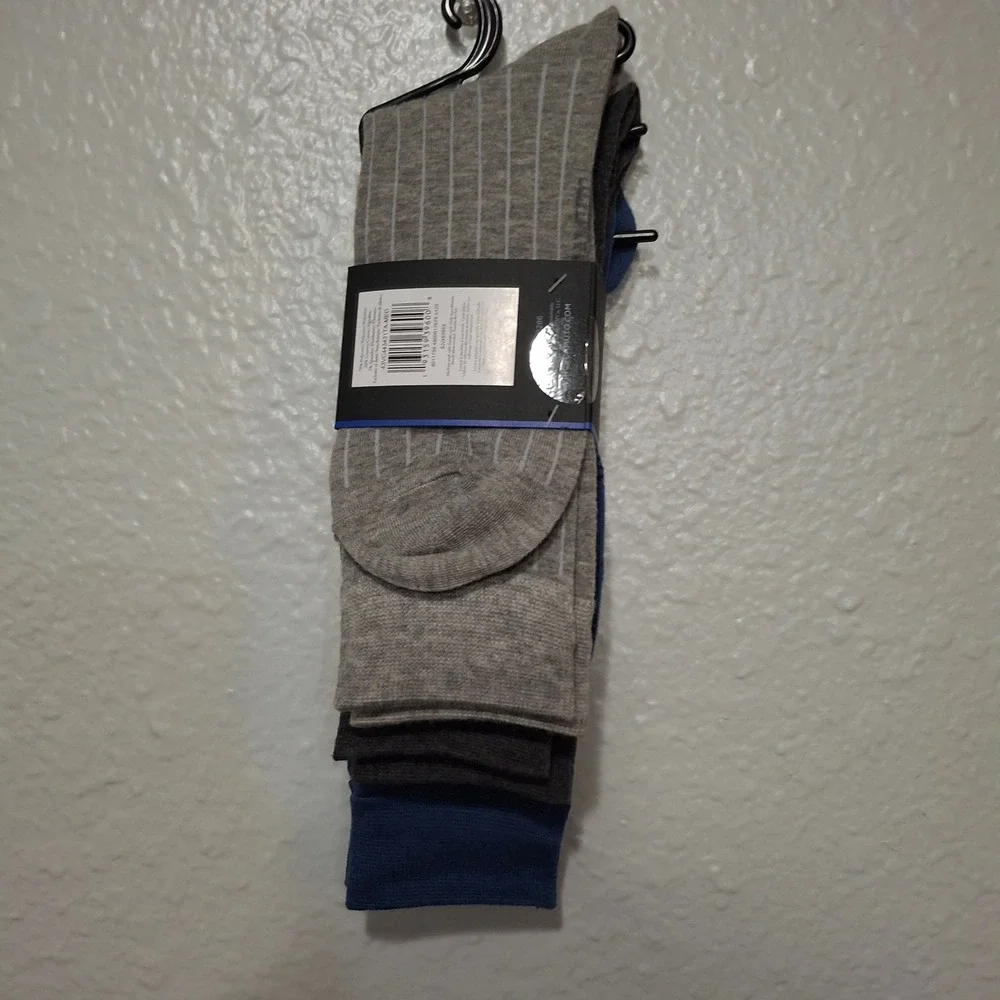 Vince Camuto Men's Dress Socks 3 Pairs Ribbed One Size Blue Gray Stripe